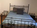 Zwart metalen bed van 1,60m met 2 nachtkastjes, Maison & Meubles, Chambre à coucher | Lits, 160 cm, Deux personnes, Noir, Enlèvement