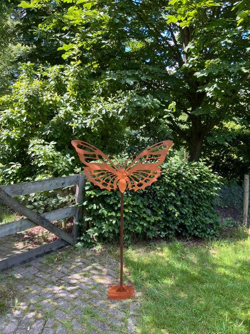 Vlinder cortenstaal (1 meter spanwijdte), Tuin en Terras, Tuinbeelden, Nieuw, Dierenbeeld, Metaal, Ophalen of Verzenden