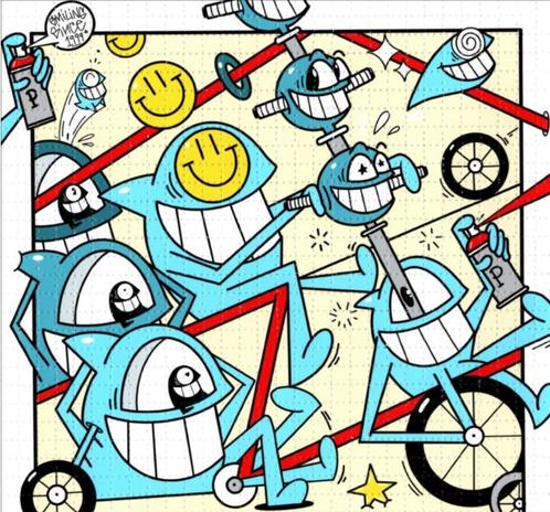 PEZ, riding in the neighbourhood, street art met COA, Antiek en Kunst, Kunst | Litho's en Zeefdrukken, Ophalen of Verzenden