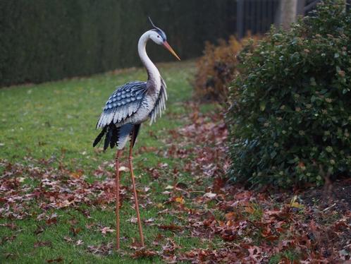 reiger in smeedijzer van kleur, natuurlijke grootte!, Tuin en Terras, Tuinbeelden, Nieuw, Dierenbeeld, Metaal, Ophalen