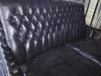 Vintage zwarte lederen zitbank, 3-zit, "Chesterfield-look", 150 tot 200 cm, Rechte bank, Gebruikt, Vintage
