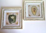 2 schilderijtjes, white-wash kaders: avocado en green pepper, Huis en Inrichting, Ophalen of Verzenden, Zo goed als nieuw