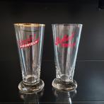 Piedboeuf Export 2 verschillende oude bierglazen 50j., Ophalen, Gebruikt, Glas of Glazen, Jupiler