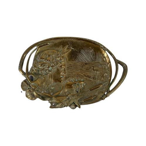 Art Nouveau koperen Najade godin van de zee dienbladplaat, Antiek en Kunst, Antiek | Brons en Koper, Koper, Ophalen of Verzenden