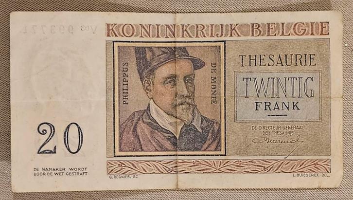 Billet belge de 20 francs 1956
C'est un Be, Timbres & Monnaies, Billets de banque | Belgique, Enlèvement ou Envoi