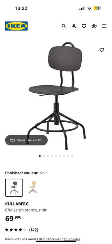 Chaise de bureau ikea kullaberg, Enlèvement ou Envoi, Comme neuf, Chaise de bureau