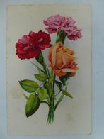oude prentkaart bloemen roos anjers, Gelopen, Overige thema's, Verzenden