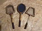 3 Vintage houten tennis- & badmintonrackets met pressframes, Ophalen