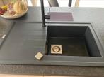 Spoelbak keuken en kraan hansgrohe met flex, Ophalen, Gebruikt, Zwart, 50 tot 100 cm