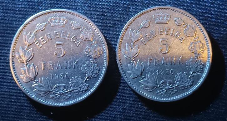 Lot: 1 belga, 5 frank 1930 VL, pos. A & B - Albert I, Postzegels en Munten, Munten | België, Losse munt, Verzenden