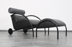 Zwart Leren Zyklus Loungestoel + Hocker Van Peter Maly Voor, Design, 80's, Metaal, Eenpersoons, 125 tot 150 cm