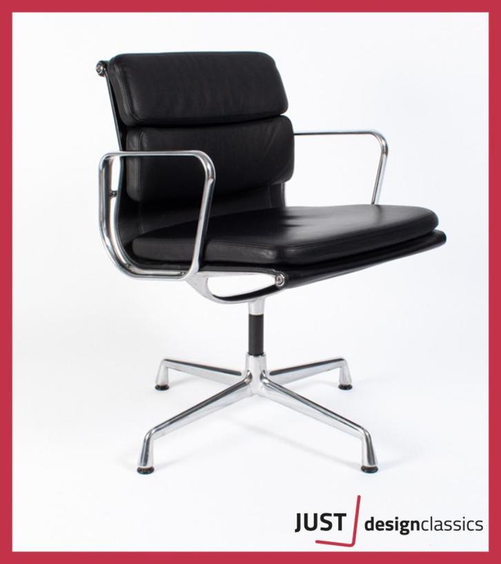 Vitra ea 208 Zwart Leder Gepolijst  3 besch., Huis en Inrichting, Stoelen, Vijf, Zes of meer stoelen, Leer, Metaal, Zwart, Ophalen