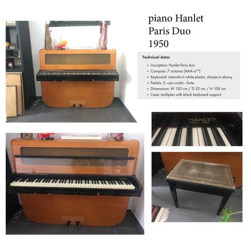 Piano Hanlet Paris Duo 1950  (piano droit), Musique & Instruments, Pianos, Utilisé, Piano, Autres couleurs, Enlèvement