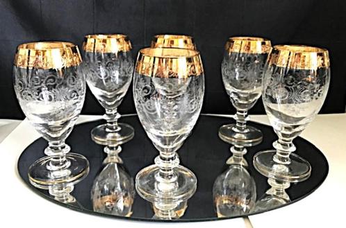 Kristal Glazen 24K Goud rand Gravures Antiek✨😍🍷💑🎁🤗👌, Antiek en Kunst, Antiek | Glaswerk en Kristal, Ophalen of Verzenden