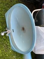 Lavabo avec colonne en porcelaine bleue et robinet., Maison & Meubles, Salle de bain | Meubles de Salle de bain, Enlèvement, Utilisé