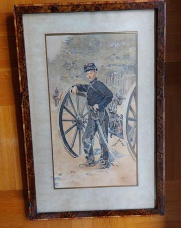 copie aquarelle ancienne Soldat d'artillerie 1828, Enlèvement ou Envoi