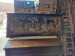 Antique - Scène tissée dans un cadre en bois, Enlèvement, Geweven kunst schilderij houten frame