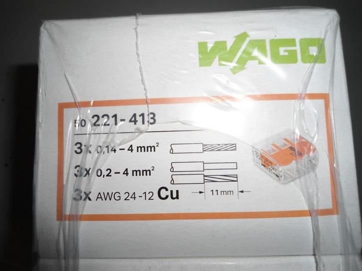 Wago lasklemmen 221 3-voudig 4mm² per 50 stuks (221-413), Doe-het-zelf en Bouw, Elektriciteit en Kabels, Nieuw, Ophalen of Verzenden