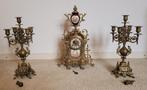 Antieke koperen schouwklok met 2 kandelaars, Antiek en Kunst, Ophalen