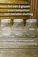 Set van 3 glazen voorraadpotten met metalen sluiting., Enlèvement ou Envoi