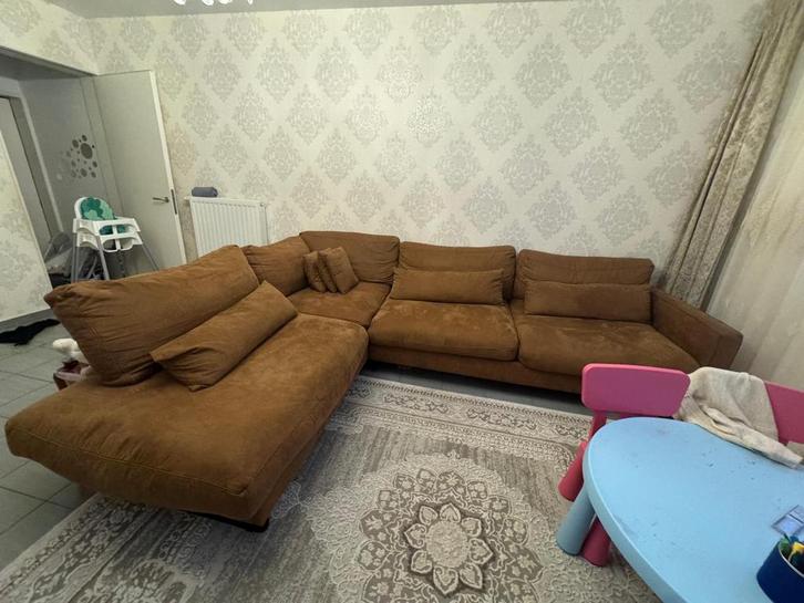 bieden mag: Luxe hoekzetel in suède-look, Huis en Inrichting, Zetels | Complete zithoeken, Zo goed als nieuw, Kunststof, Leer