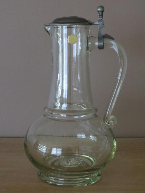 WMF - biedermeier glazen kan met tinnen deksel, Antiek en Kunst, Antiek | Tin, Ophalen of Verzenden