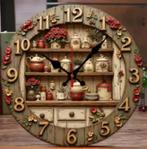 Ronde wandklok van hout Theeservies (25cm), Huis en Inrichting, Ophalen of Verzenden, Nieuw, Wandklok