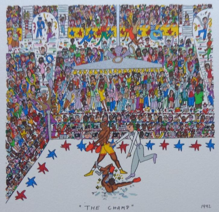 JAMES RIZZI / THE CHAMP / KLEURZEEFDRUK / 29x31cm, Antiek en Kunst, Kunst | Litho's en Zeefdrukken, Ophalen of Verzenden