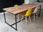 Tafel uit steigerhout met zwart stalen onderstel, Huis en Inrichting, Ophalen, Gebruikt, 50 tot 100 cm, Vijf personen of meer