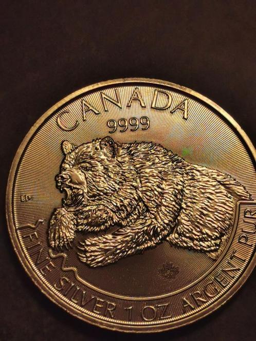 Canada, 5 Dollar 2019,Grizzly bear, 1 Oz zilver 999%,BU, Timbres & Monnaies, Monnaies | Amérique, Monnaie en vrac, Amérique du Nord