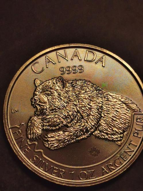 Canada, 5 Dollar 2019,Grizzly bear, 1 Oz zilver 999%,BU, Postzegels en Munten, Munten | Amerika, Losse munt, Noord-Amerika, Zilver