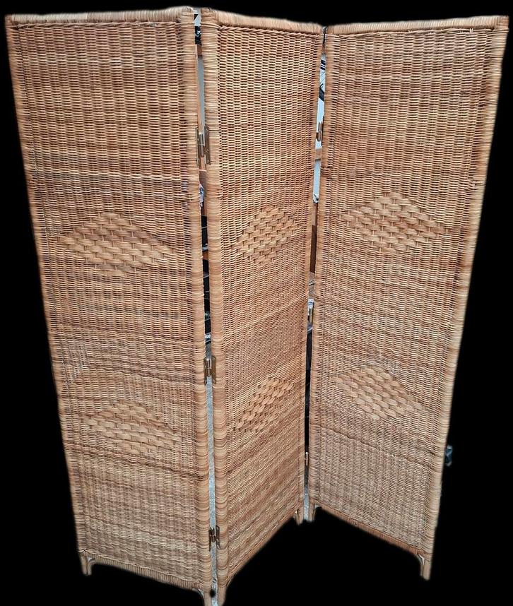 Paravent Vintage en Osier Tressé., Huis en Inrichting, Woonaccessoires | Kamerschermen, Gebruikt, Ophalen of Verzenden