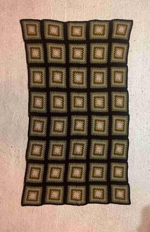 Granny woondeken gehaakt patchwork groen bruin 179/100, Maison & Meubles, Accessoires pour la Maison | Plaids & Couvertures, Utilisé