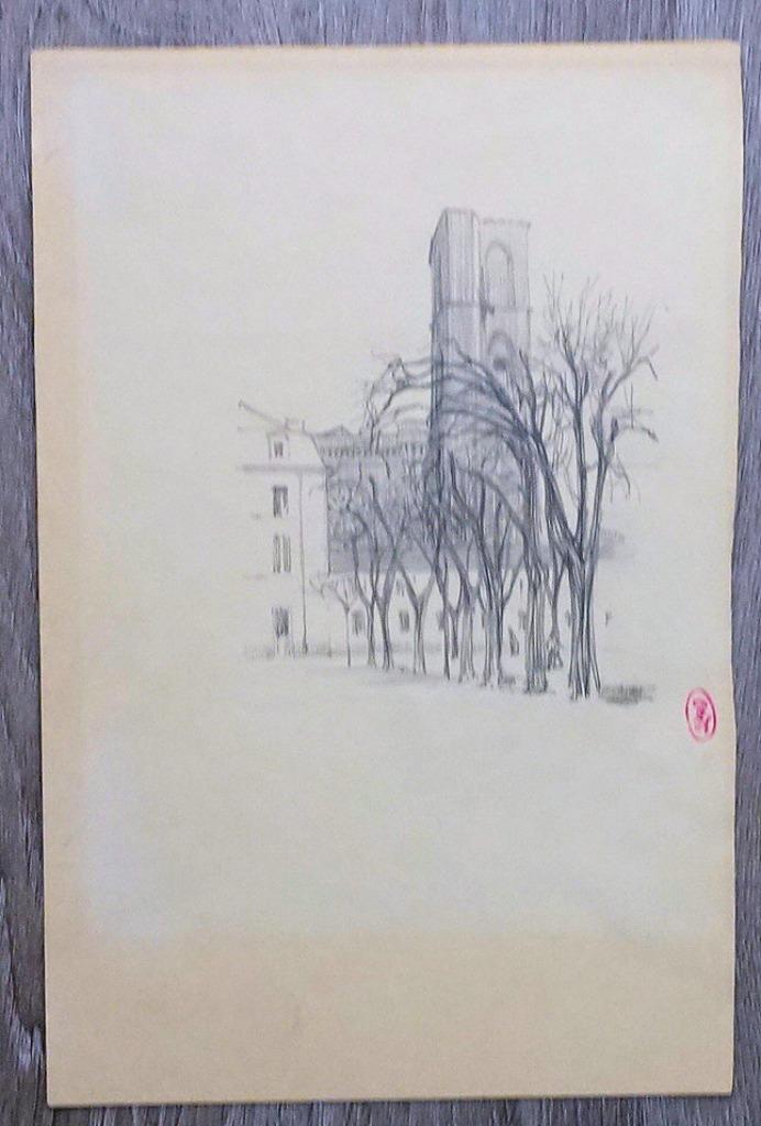 A573 Cecile Walton (toegeschr) stadgezicht, Antiek en Kunst, Kunst | Tekeningen en Fotografie, Ophalen of Verzenden