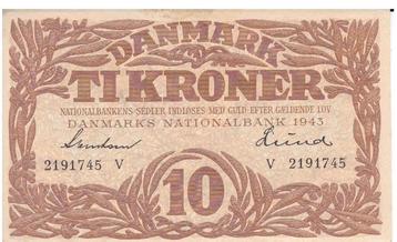 Danemark, 10 couronnes, 1943, UNC