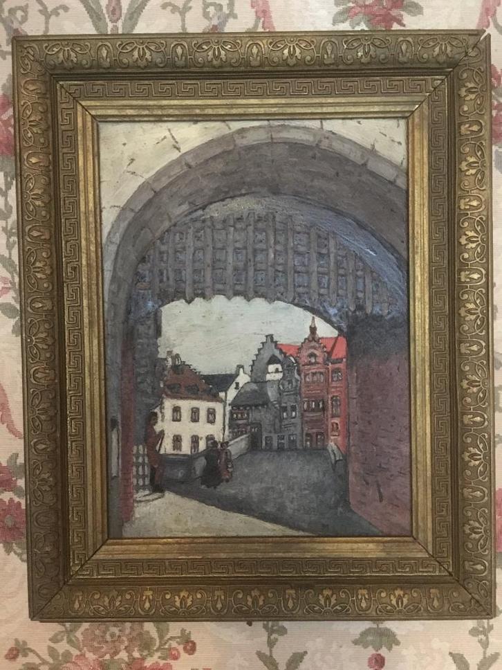 Tableau sur bois "Belgique joyeuse", Antiquités & Art, Art | Peinture | Classique, Enlèvement ou Envoi