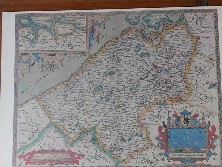 Carte sur le Comté des Flandres en 1540, Antiek en Kunst, Antiek | Schoolplaten, Ophalen
