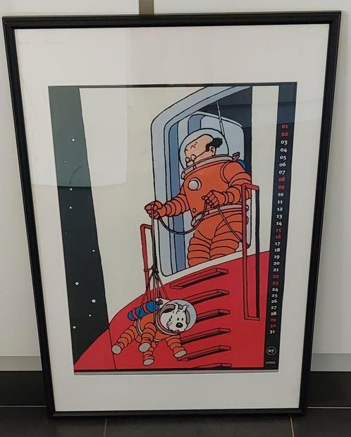 Ingekaderde print Kuifje "mannen op de maan", Antiek en Kunst, Kunst | Litho's en Zeefdrukken, Ophalen