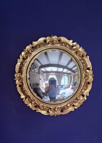 Miroir de majordome vintage en bois - miroir de sorcière, Antiquités & Art, Enlèvement ou Envoi, Rond, Moins de 50 cm, Moins de 100 cm