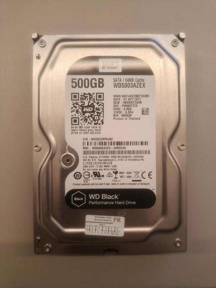 SATA HDD Western Digital Black 500GB, Computers en Software, Harde schijven, Gebruikt, Desktop, Intern, HDD, SATA, Ophalen of Verzenden