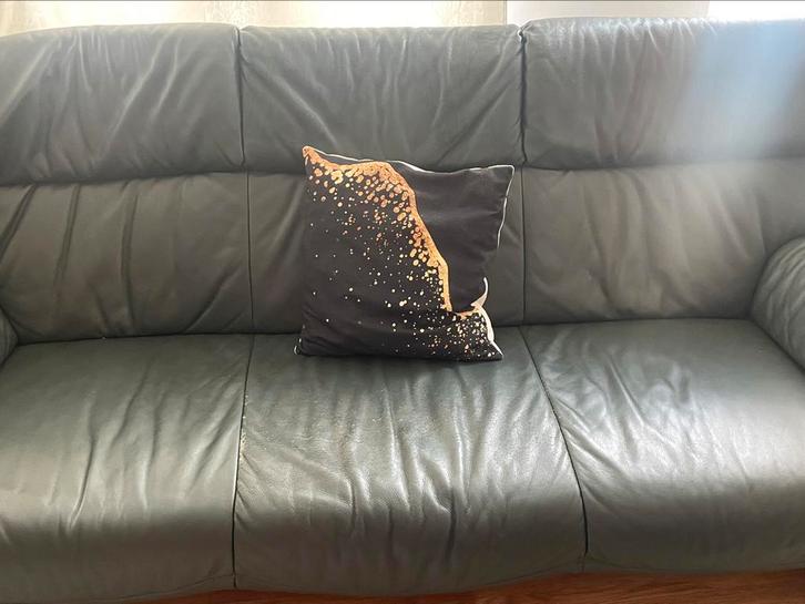 Mooie set leren zetels + houten 3-zits bank, goede staat, Antiek en Kunst, Antiek | Meubels | Bedden, Ophalen of Verzenden