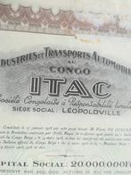 Action titre au porteur Congo Belge ITAC, Livres, Utilisé, Envoi, Congo Belge, 20e siècle ou après