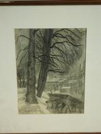 Fusain lavis Louvain Arthur Hessens vue sur la ville l'hiver, Antiquités & Art, Art | Peinture | Classique, Enlèvement ou Envoi