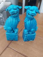 2 Chinese Foo Dogs in blauw turkooise porselein, Ophalen of Verzenden