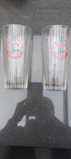 2 oude bierglazen Gold Beer brouwerij As-Ale Merchtem emaill, Verzamelen, Ophalen of Verzenden, Zo goed als nieuw, Glas of Glazen