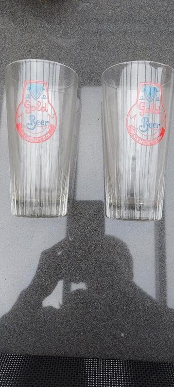 2 oude bierglazen Gold Beer brouwerij As-Ale Merchtem emaill beschikbaar voor biedingen