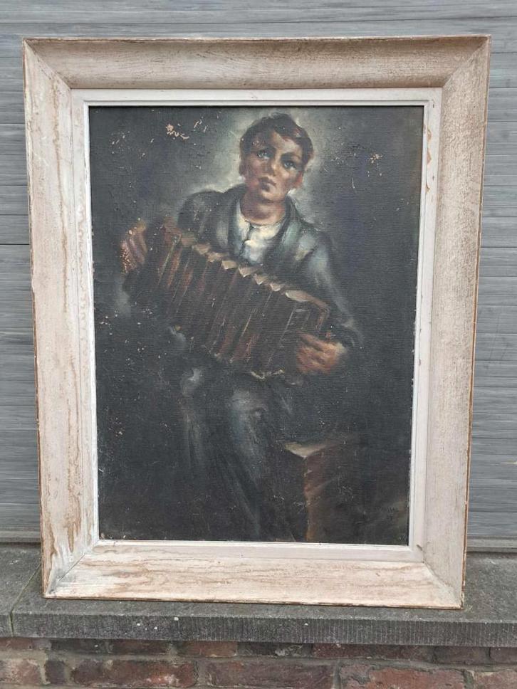 huile sur toile joeur d accordeon signe vassal, Antiek en Kunst, Kunst | Schilderijen | Klassiek, Ophalen of Verzenden