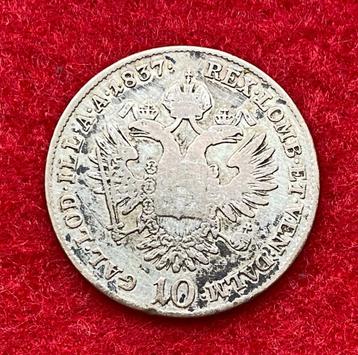 Zeldzame Oostenrijkse 10 Kreuzer 1837 zilveren munt beschikbaar voor biedingen