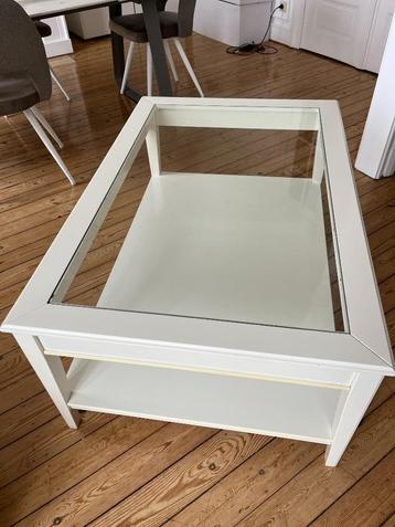 grande table de salon blanc et verre, 100 à 150 cm, Verre, Enlèvement, Utilisé