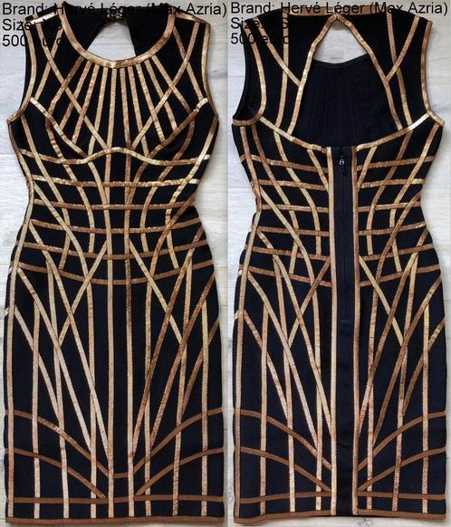 Zwart/goud kleedje Hervé Léger XS, Kleding | Dames, Jurken, Nieuw, Maat 34 (XS) of kleiner, Zwart, Knielengte, Ophalen of Verzenden